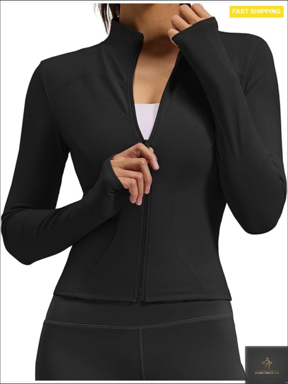 Workout Zip Up Jacket Lightweight Running Hoodie Four-Way Stretch Thumbholes